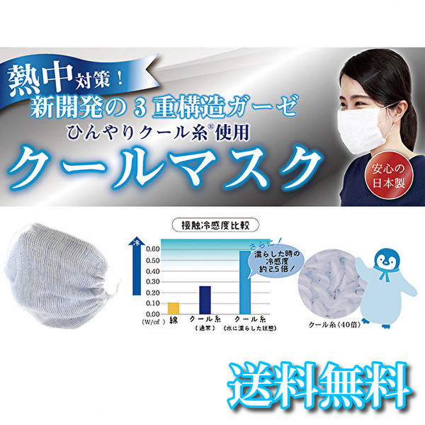 【送料無料】三層構造クールマスク 接触冷感クール糸を使用 夏用 ホワイト (管理No18-13C)