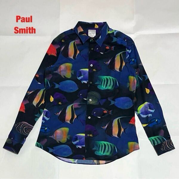 【人気】Paul Smith ポールスミス TROPICAL FISH PRINT SHIRT 総柄シャツ トロピカルフィッシュ 個性的 定価26,400円 183323 006L