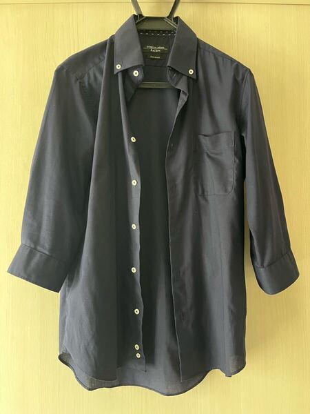 ヒロミチナカノ 七分袖 ワイシャツ ネイビー 紺 メンズMサイズ スリムモデル