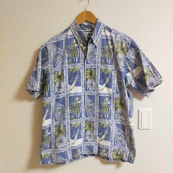 REYN SPOONER レインスプーナー アロハシャツ フルオープン M ブルー(青)