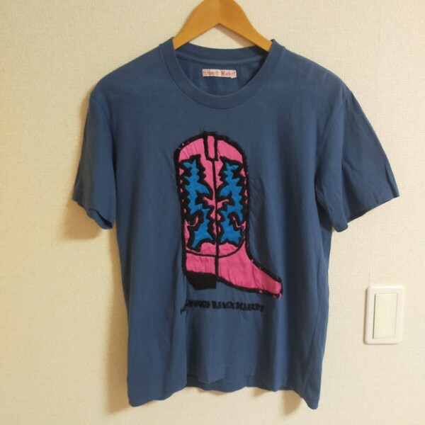 ハリウッドランチマーケット HRM ウエスタンブーツ刺繍デザイン 半袖Tシャツ ハリラン 2(M) ブルー(青)