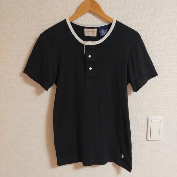 POLO RALPH LAUREN ポロ ラルフローレン ヘンリーネック 裾刺繍 半袖Tシャツ S ブラック(黒)