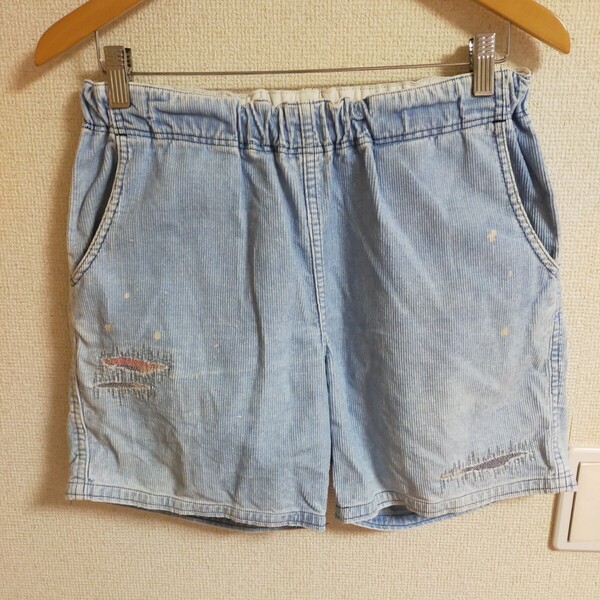 Ron Herman ロンハーマン RHC ダメージ加工 ペイント加工 コーデュロイショーツ ショートパンツ デニム風 S ライトブルー
