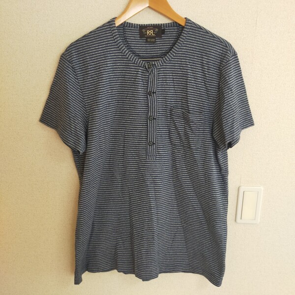 RRL ダブルアールエル RALPH LAUREN ラルフローレン ヘンリーネック ボーダーTシャツ 半袖 L ネイビー×グレー