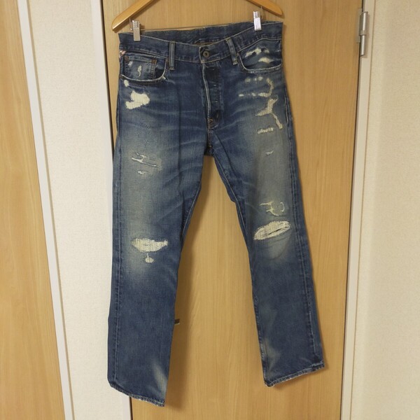 DENIM & SUPPLY RALPH LAUREN デニムアンドサプライラルフローレン リペア加工 ダメージ加工 デニムパンツ ストレート W32 インディゴ
