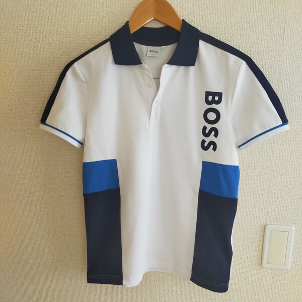 BOSS ボス キッズ 半袖ポロシャツ HUGO BOSS ヒューゴボス ロゴ 14-S ホワイト×ネイビー