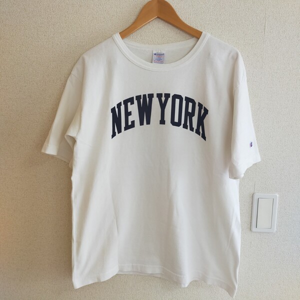 CHAMPION チャンピオン USA製 T1011 HEAVY WEIGHT JERSEY NEW YORK Tシャツ 染み込みプリント ヘビーウェイト 半袖 L ホワイト(白)