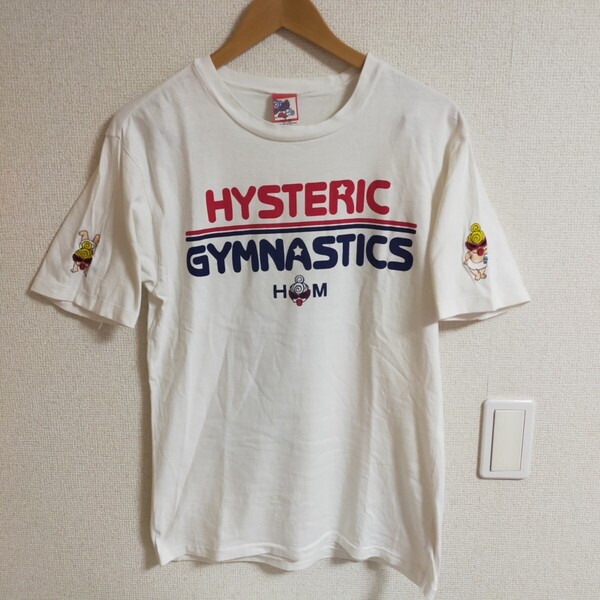 HYSTERIC MINI ヒステリックミニ ヒスミニ GYMNASTICS プリント半袖Tシャツ 袖刺繍入り M ホワイト(白)