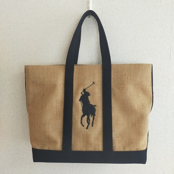 POLO RALPH LAUREN ポロ ラルフローレン 麻 トートバッグ カゴバッグ 鞄 ハンドバッグ ブラウン×ブラック