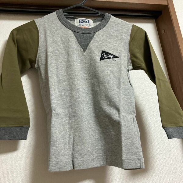 【キッズ110】長袖Tシャツ 丸首シャツ 綿100% 男の子 子供服 トップス 刺繍 春秋冬 グレー 保育園 着替え カジュアル おしゃれ N12-50