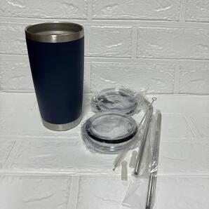 【ステンレス】マイボトル 550ml トラベルタンブラー 真空 断熱 蓋付き ストロー ネイビー N21-55