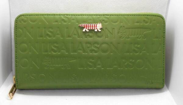 【新品】リサ・ラーソン レディース 長財布 ラウンドファスナー 本革 グリーン 財布 猫 LISA LARSON