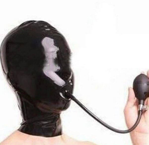 視界ゼロ! ラバーマスク マウスバルーンギャグ付き ブラック ラテックス rubber latex コスプレ