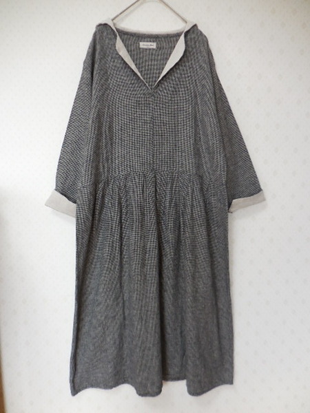美品 sm2 セーラー衿 綿麻 千鳥格子 ワンピース 長袖 黒系 ブラック @5月限定送料無料