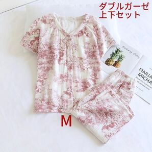 ガーゼパジャマ半袖レディース女性パジャマ夏ダブルガーゼ 前開きM敏感肌タグ付き パジャマ プレゼント ダブルガーゼ 先染め 入院入所介護
