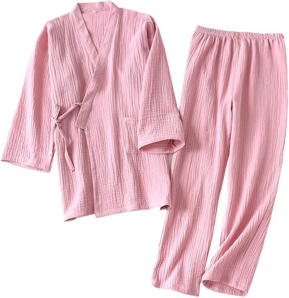 甚平 XL パジャマ レディース 上下セット 袖7分丈 女性 綿100% ガーゼ ゆったり ルームウェア 部屋着 通気