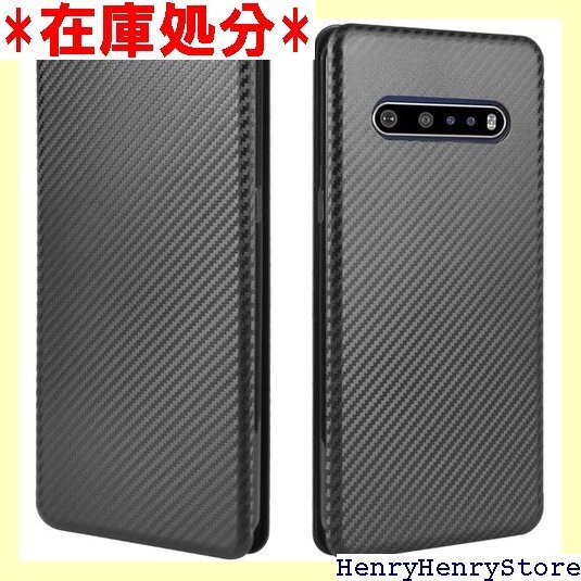 LG V60 ケース 手帳型 炭素繊維調 LG V60 マグネット ストラップ付き 耐衝撃 全面保護-ブラック 281