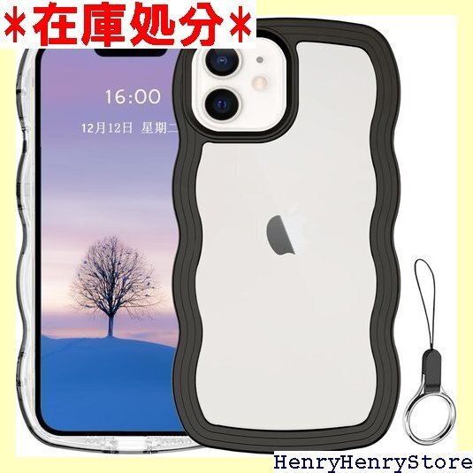 iPhone 12mini ケース クリア ウェーブ ワイヤレス充電対応 iPhone 12mini-ブラック 2777