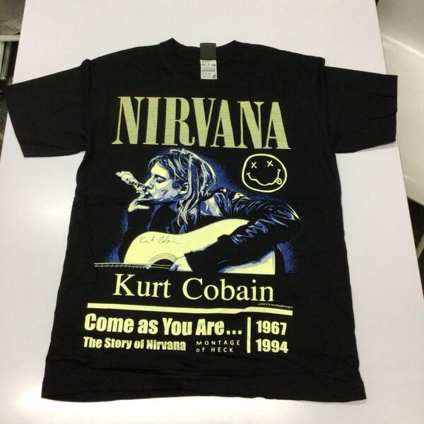 SR13A3 ニルヴァーナ カート・コバーン バンドTシャツ Mサイズ 7 NIRVANA Kurt Cobain プリント ロックTシャツ 黒