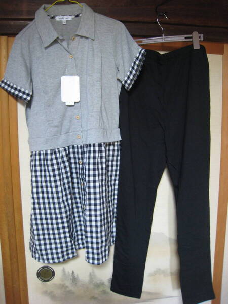 33-36新品★マタニティ 半袖パジャマ 授乳口&ウエスト調整付 灰切替Mサイズ