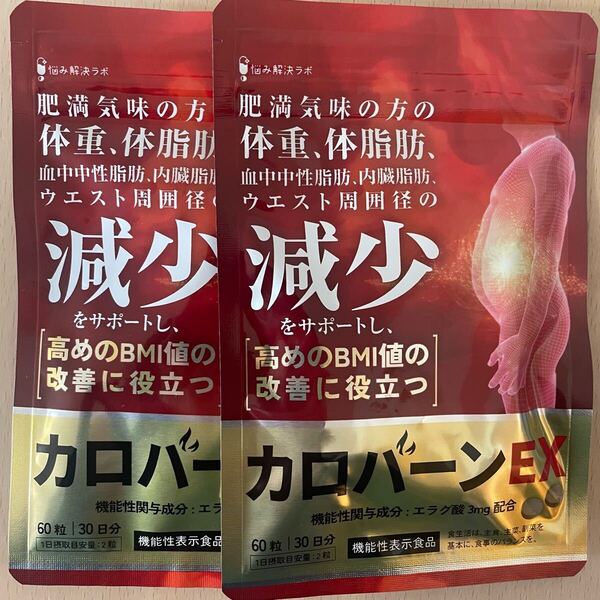 ★カロバーンEX★2セット★30日分×2★肥満気味の方の体重体脂肪の減少★血中中性脂肪内臓脂肪ウエスト周囲径の減少をサポート★αリポ酸★