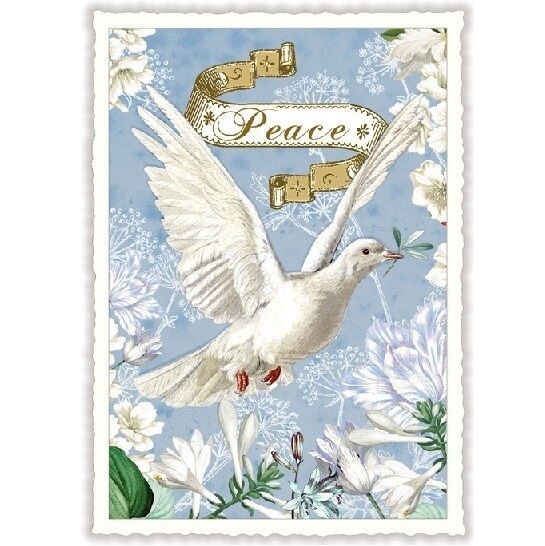 ハト PEACE ドイツ 製 ポストカード ラメ グリーティングカード 絵はがき アンティーク調 平和 鳩 鳥 パタミン
