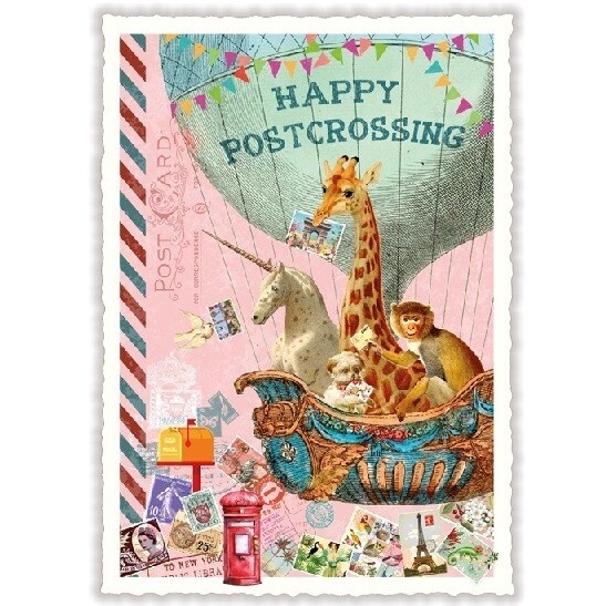 Happy Postcrossing ドイツ 製 ポストカード ラメ グリーティングカード 絵はがき アンティーク調 ポストクロッシング パタミン