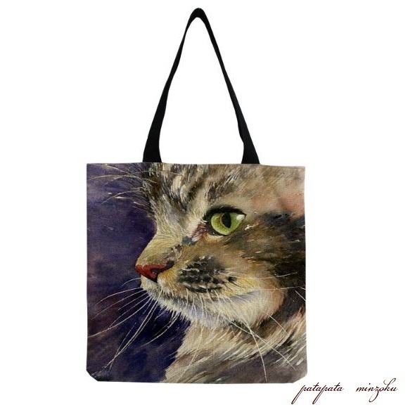 キジトラ 猫 トートバッグ エコバッグ 油絵風 雑貨 パタミン 小物 バッグ 猫 ネコ ねこ