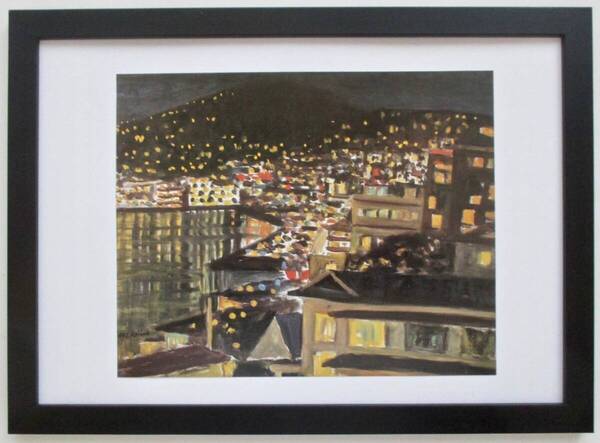 児島善三郎「熱海夜景」印刷物 画集画 A4新品額入り