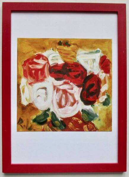梅原龍三郎「薔薇」 印刷物 画集画 A4新品額入り