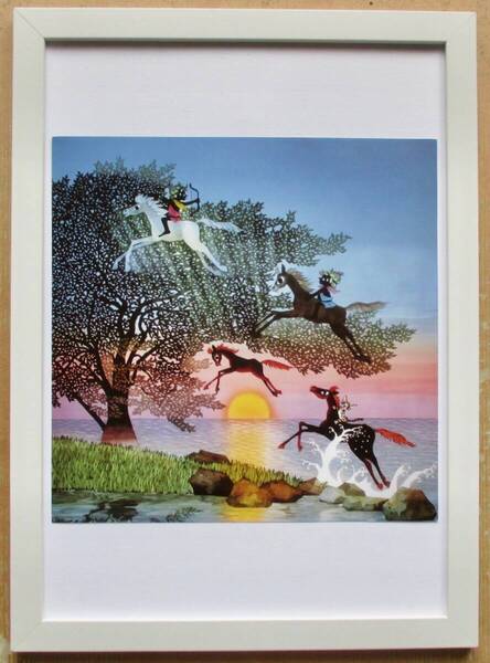 藤城清治 「馬がとぶ」 印刷物 画集画 A4新品額入り
