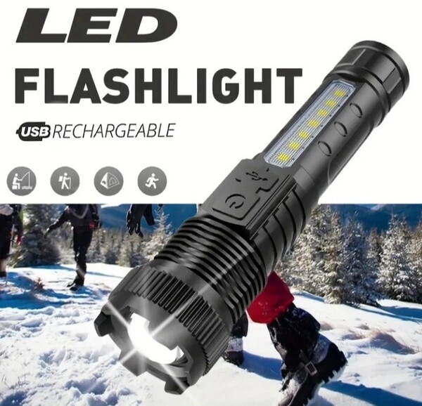 懐中電灯LED COB ズーム機能 USB 充電マグネット.フック搭載