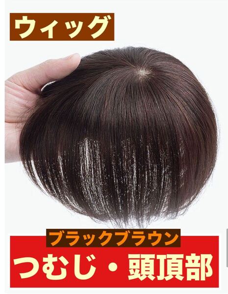 頭頂部ウィッグ15cmブラックブラウン ヘアピース つけ毛 部分かつら白髪カバー つむじ 自然 ボリューム出しアッププレゼント 薄毛男女兼用