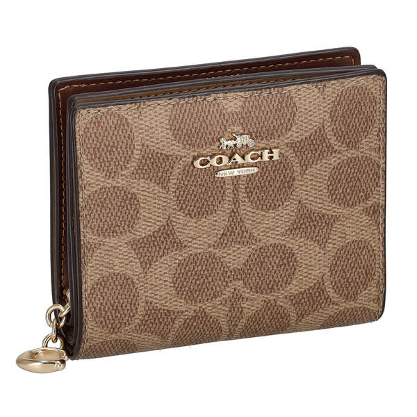 ◆COACH コーチ◆ 二つ折り財布 財布 メンズ レディース アウトレット シグネチャー ブラウン PVCレザー ボタン式 送料無料 CW789 IMXHE