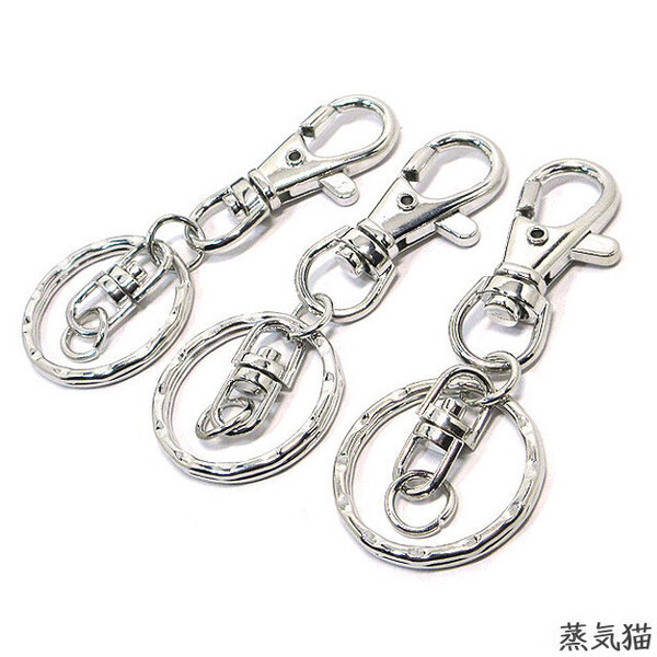 k6616 キーホルダー完成品セット シルバー 3個【カン基本金具チャーム ナスカン 手芸材料ハンドメイド アクセサリー素材】蒸気猫パーツ