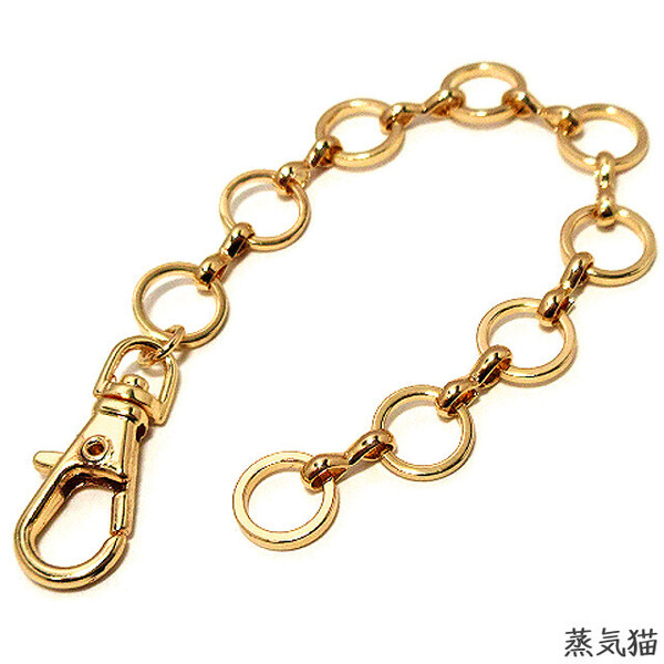 c1198 ラウンドのバッグチャームチェーン ゴールド3個【丸 カニカン ナスカン 手芸材料ハンドメイド アクセサリーパーツ素材】蒸気猫パーツ