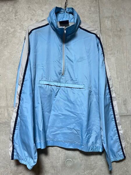 80s ヴィンテージ NIKE 紺タグ アノラック ハーフジップ プルオーバー ジャケット 台湾製 ナイキ スカイブルー L MADE IN TAIWAN ナイロン