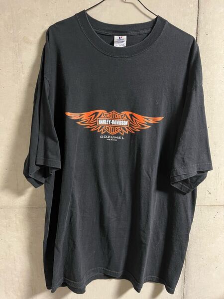 90s ヴィンテージ HARLEY DAVIDSON Wing Bar and Shield ウィングバー&シールド Tシャツ ハーレーダビッドソン 両面 ブラック 2XL バイカー