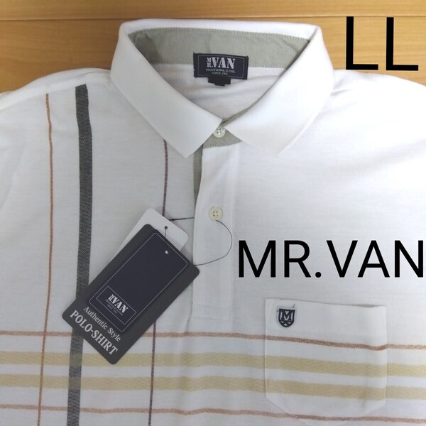LL ミスターヴァン MR.VAN 新品 半袖ポロシャツ 襟付きシャツ メンズ 紳士 白 アウトドア スポーツ ゴルフウェア 胸ポケット バン golf