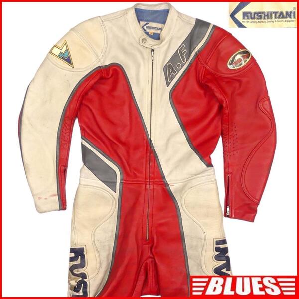 即決★KUSHITANI★メンズ XL レザーレーシングスーツ クシタニ 白 赤 本革 ツナギ 本皮 つなぎ ライダースジャケット バイク メッシュ