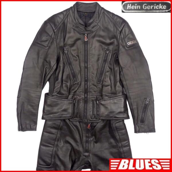 即決★Hein Gericke★メンズ L レザーレーシングスーツ ハインゲリック 黒 セパレート 保護パッド 本革 ツナギ 本皮 つなぎ ライダース