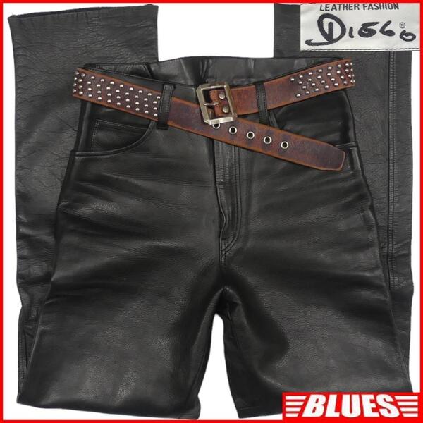 即決★日本製 Disco★W30 レザーパンツ ディスコ メンズ 黒 本革 ライダースパンツ 本皮 パンクロック ライディング ツーリング