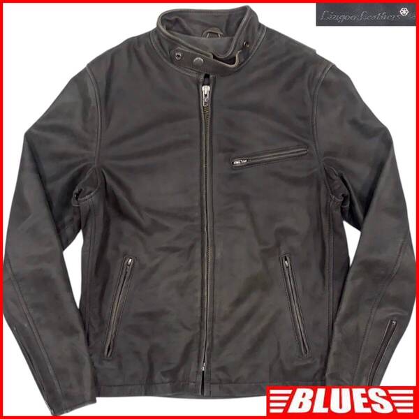 即決★LIUGOO LEATHERS★メンズ L レザーライダースジャケット リューグーレザーズ 黒 ヴィンテージ加工 本革 シングル 本皮 パンクロック