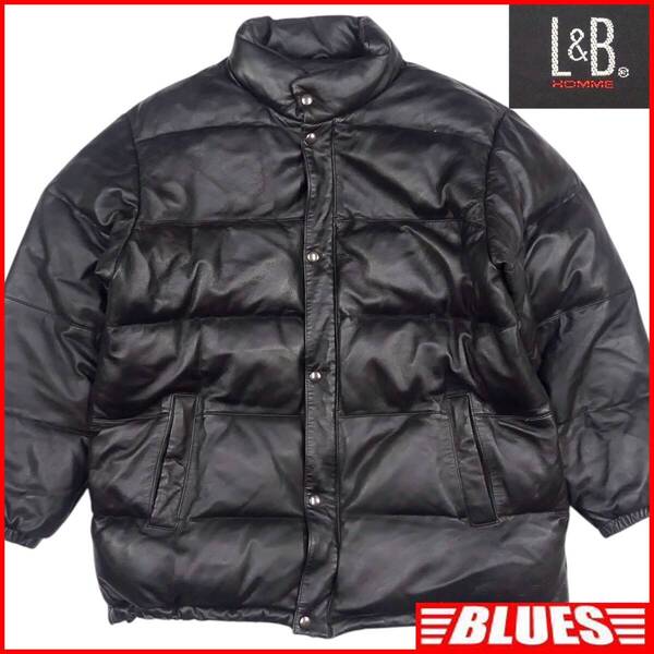 即決★L&B HOMME★メンズ XL オールレザーダウンジャケット エルアンドビーオム 羊革 黒 本革 アウター ダウンコート 革ジャン ジャンパー