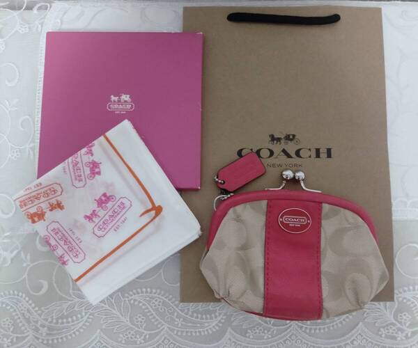 COACH美品★がま口コインケース&ハンカチ&ショップバッグ