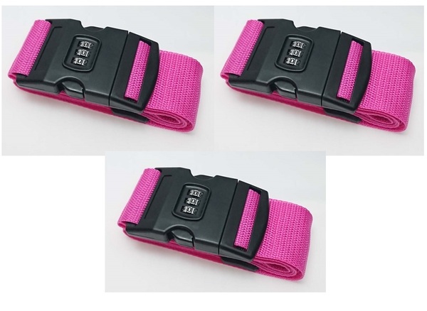 新品●3本セット ピンク ダイヤルロック付き スーツケース ベルト バンド 旅行/出張に 防犯 盗難 防止に!