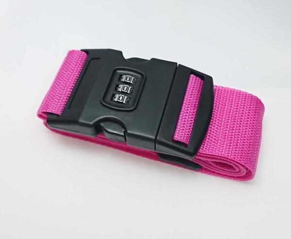 新品●ピンク ダイヤルロック付き スーツケースベルト バンド 旅行/出張に! 防犯 盗難防止