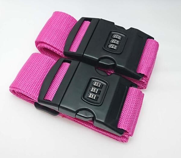 新品●2本セット ピンク ダイヤルロック付き スーツケースベルト バンド 旅行/出張に 防犯 盗難防止!
