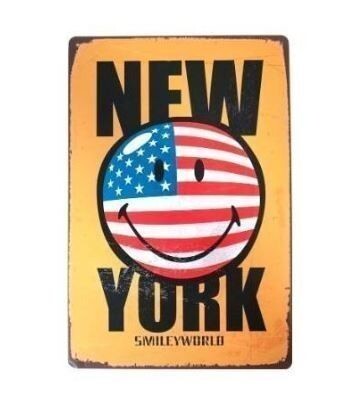 K61 新品◆アメリカ雑貨 かわいい ブリキ看板 星条旗 アメリカ国旗 ニューヨーク Smile スマイル バー お店 インテリア に アンティーク