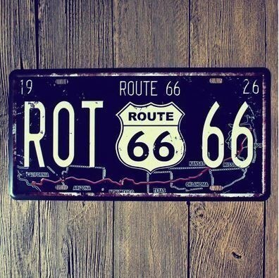 K105 新品●ROUTE66 アメリカ雑貨 ブリキ看板 地図柄 ナンバープレート型 かっこいい おしゃれ インテリアに レトロ アンティーク
